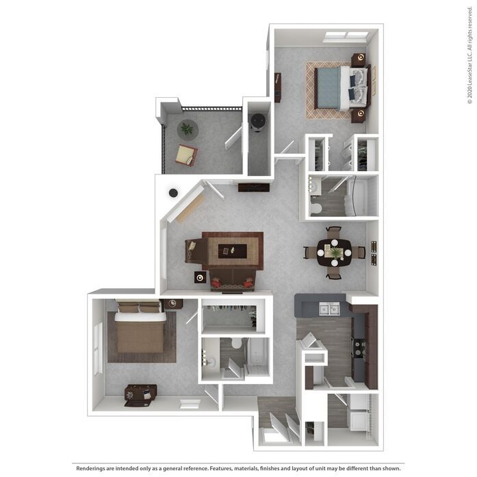 Floor plan for 2 beds, 2 baths, 1043 sqft